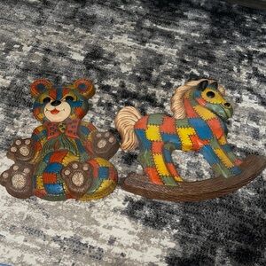 Vintage Teddy Bear & Rocking Horse Foam Wall Decor